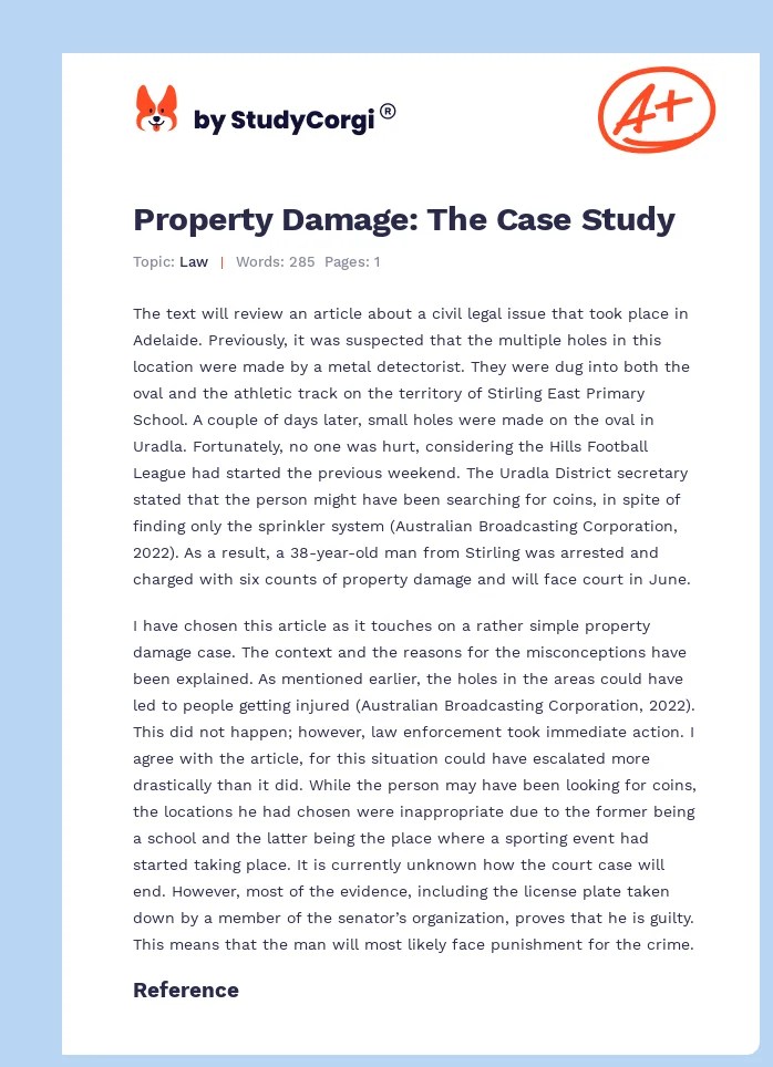 Property Damage The Case Study Free Essay Example