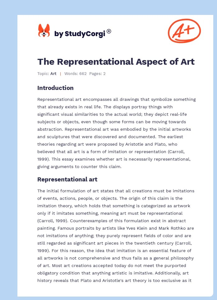 The Representational Aspect of Art Free Essay Example