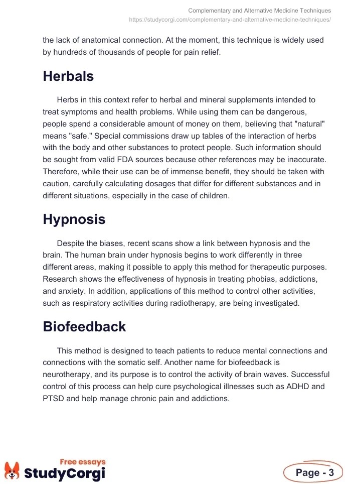 Complementary and Alternative Medicine Techniques Free Essay Example