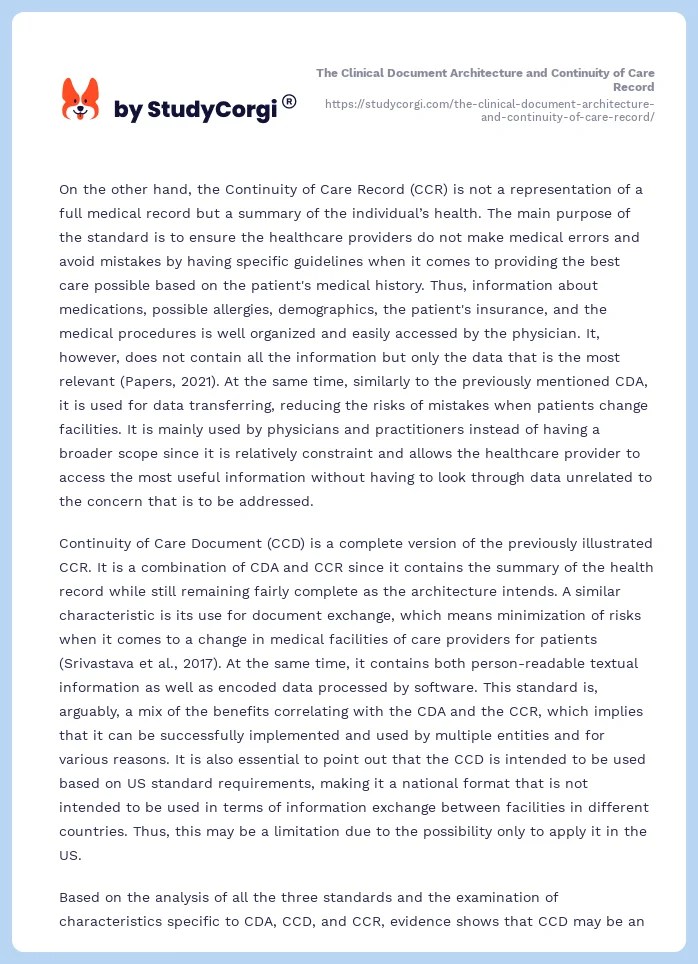 The Clinical Document Architecture and Continuity of Care Record Free