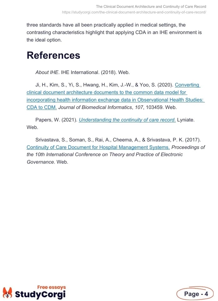 The Clinical Document Architecture and Continuity of Care Record Free