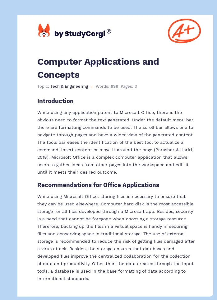 Computer Applications and Concepts Free Essay Example