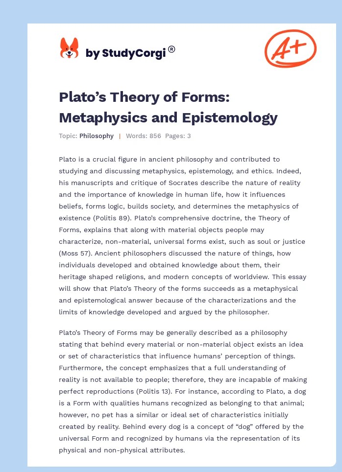 Plato's Theory of Forms Metaphysics and Epistemology Free Essay Example