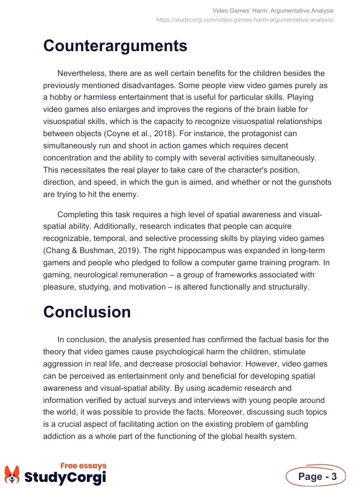 Video Games' Harm Argumentative Analysis Free Essay Example