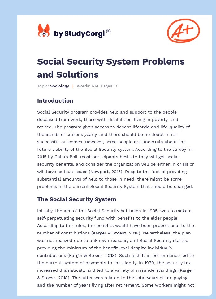 Social Security System Problems and Solutions Free Essay Example