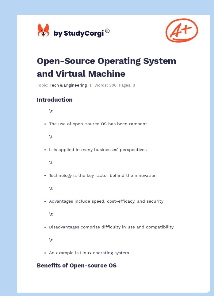 OpenSource Operating System and Virtual Machine Free Essay Example