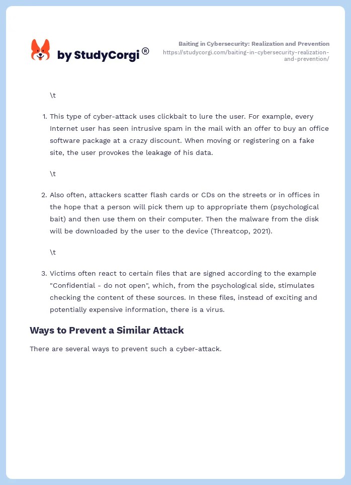 Baiting in Cybersecurity Realization and Prevention Free Essay Example