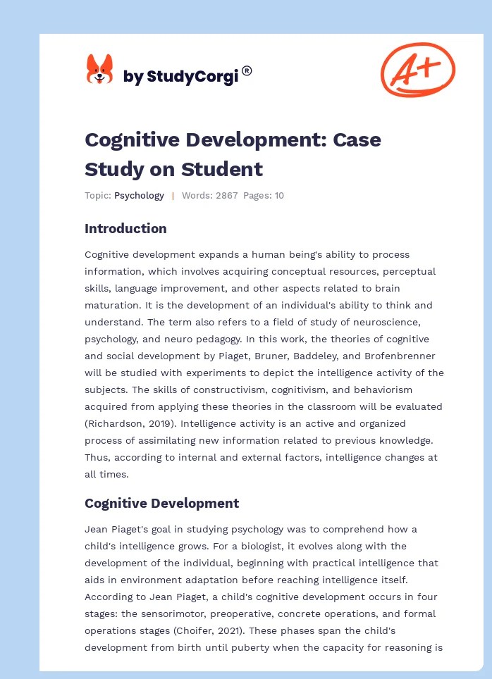 Cognitive Development Case Study on Student Free Essay Example