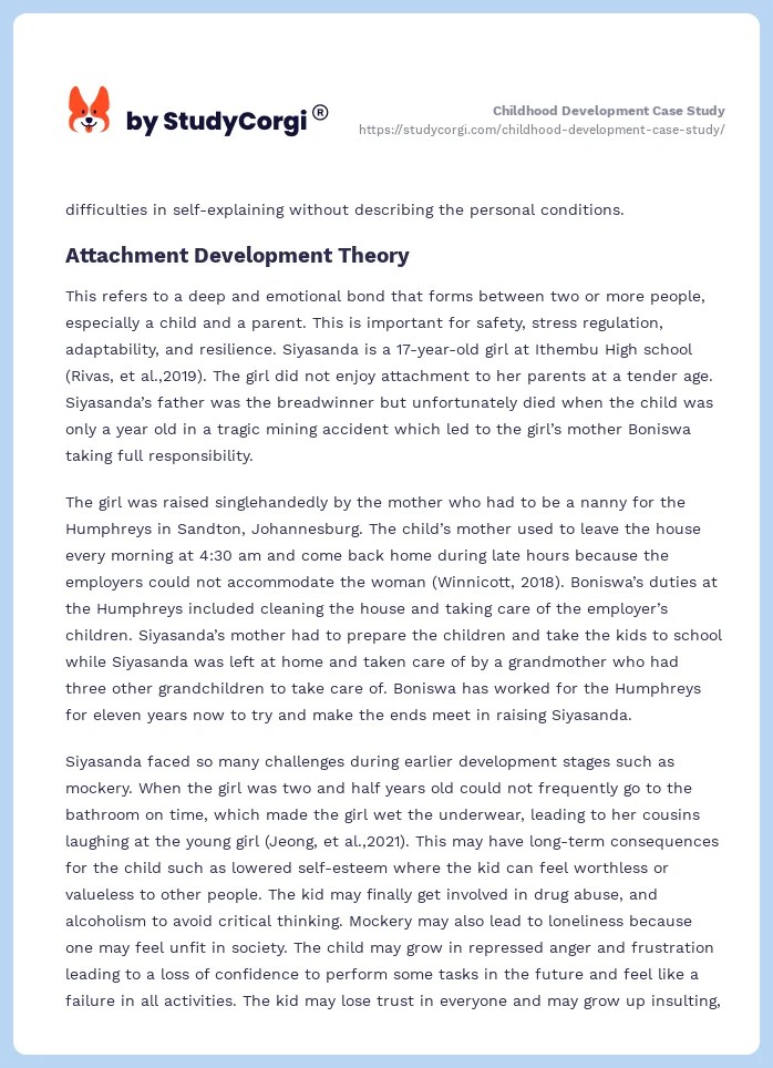 Childhood Development Case Study Free Essay Example