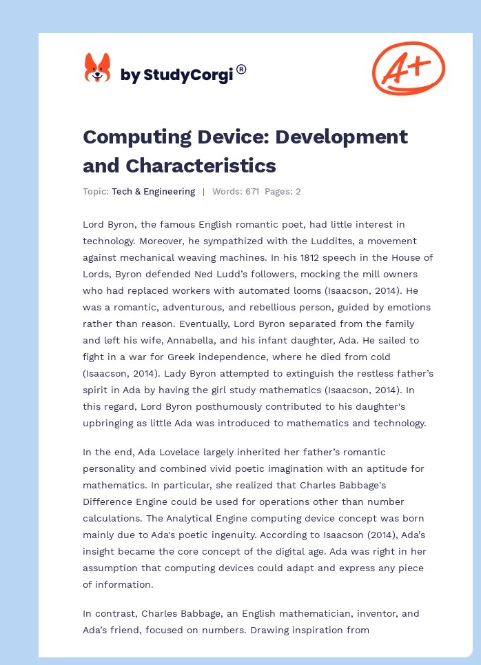 Computing Device Development and Characteristics Free Essay Example