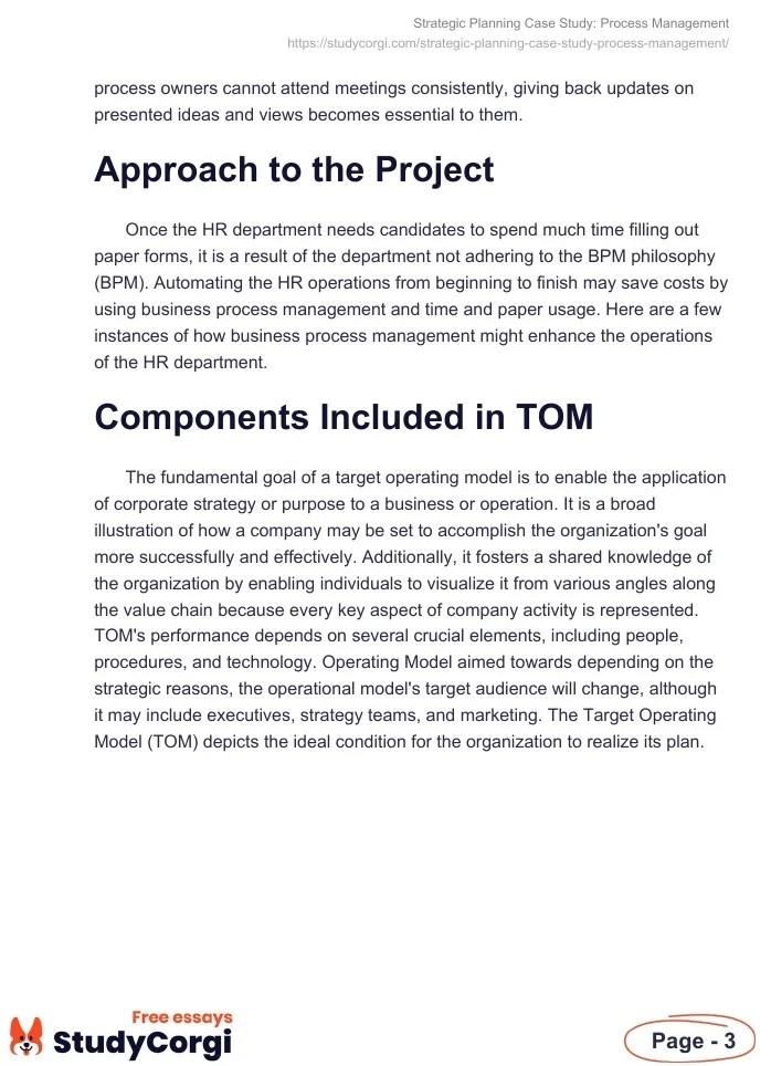 Strategic Planning Case Study Process Management Free Essay Example