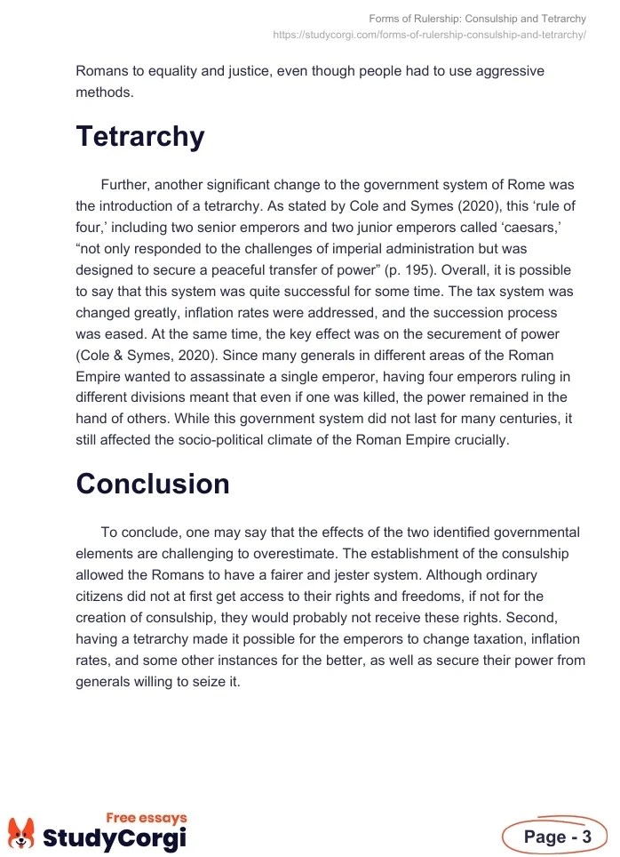 Forms of Rulership Consulship and Tetrarchy Free Essay Example