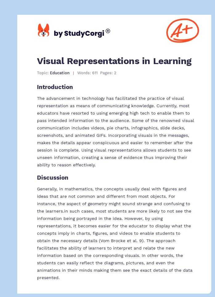 Visual Representations in Learning Free Essay Example