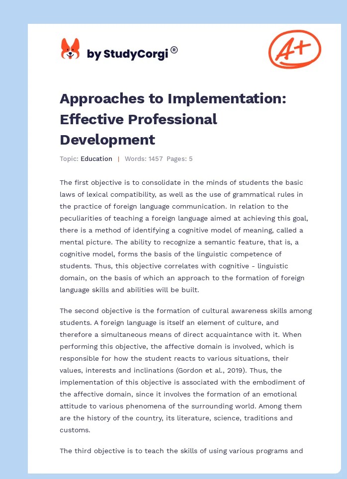 Approaches to Implementation Effective Professional Development Free Essay Example