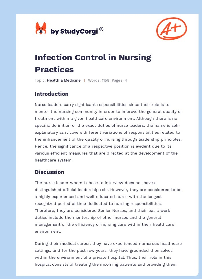 Infection Control in Nursing Practices Free Essay Example