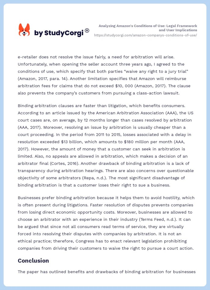 Amazon Company's Conditions of Use Free Essay Example