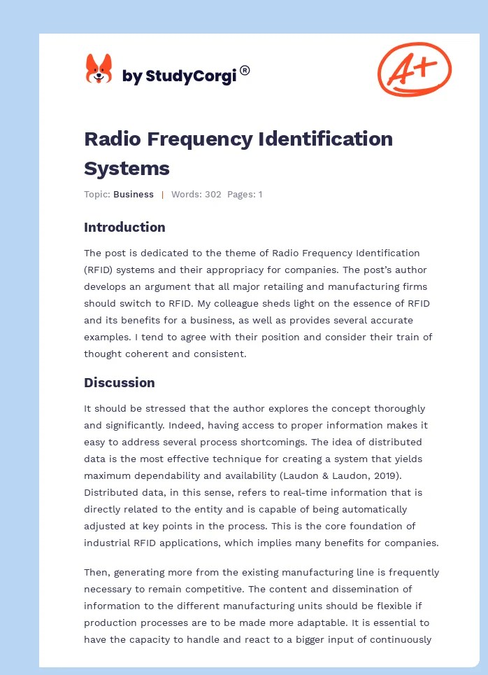 Radio Frequency Identification Systems Free Essay Example