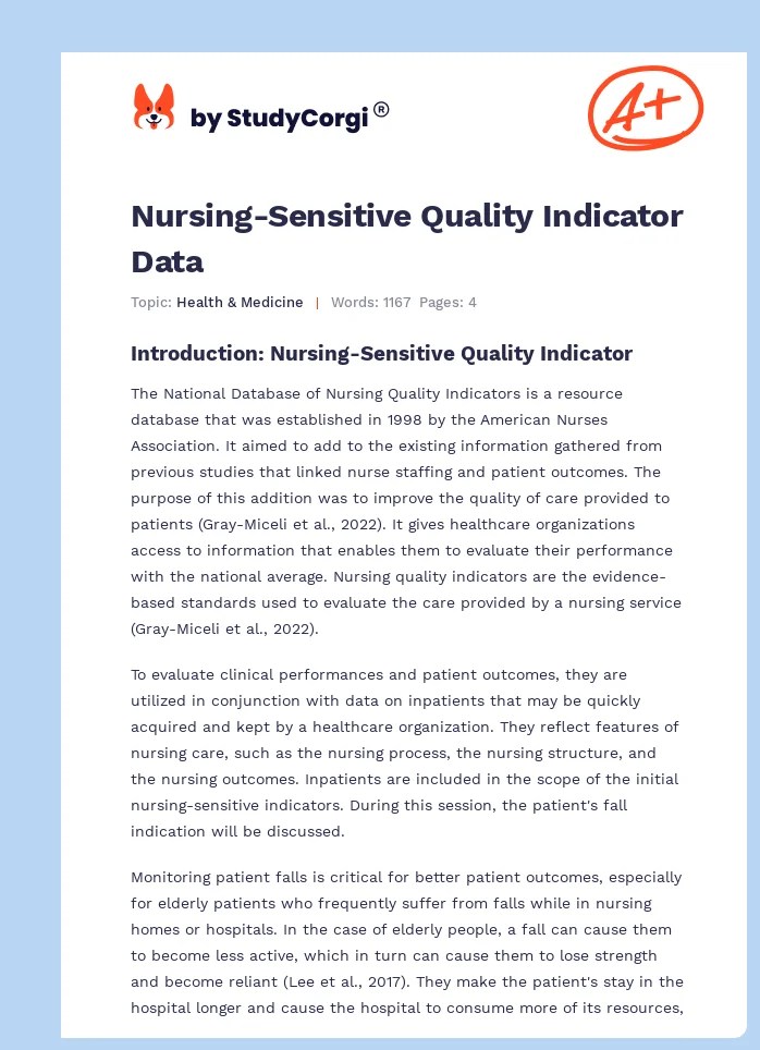 NursingSensitive Quality Indicator Data Free Essay Example