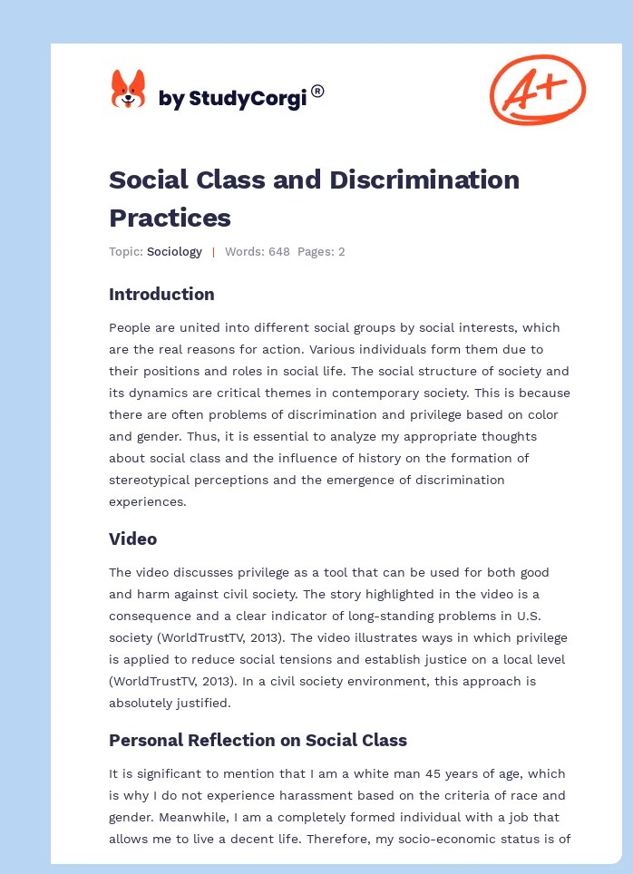 Social Class and Discrimination Practices Free Essay Example