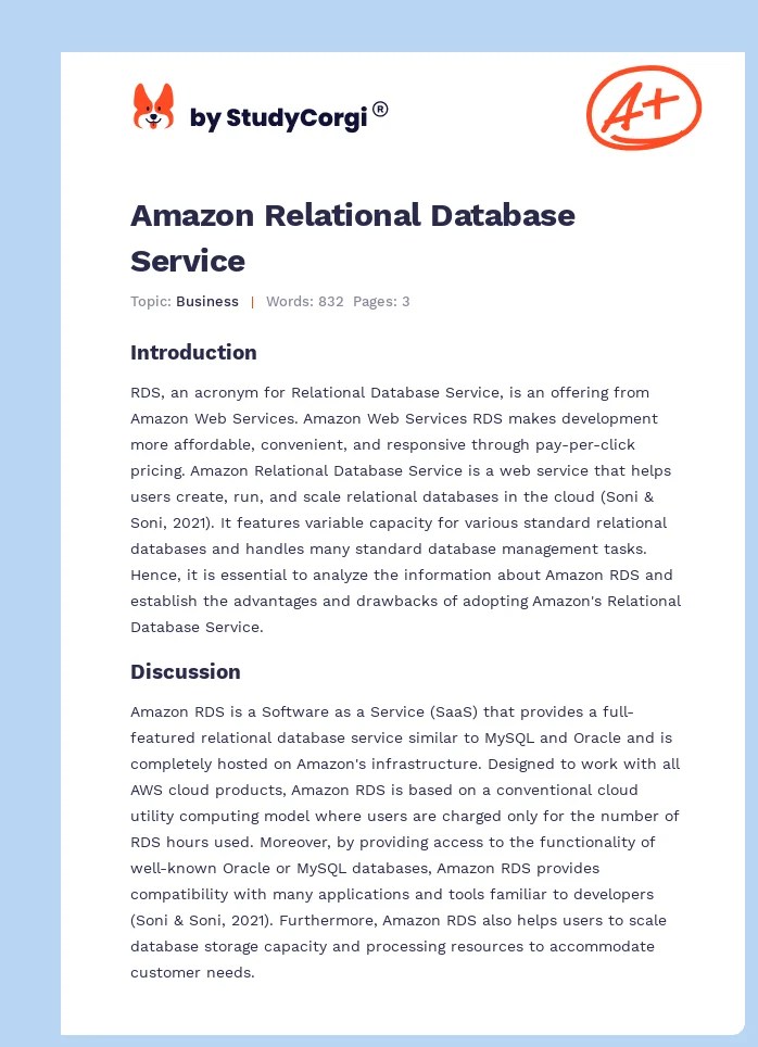 Amazon Relational Database Service Free Essay Example