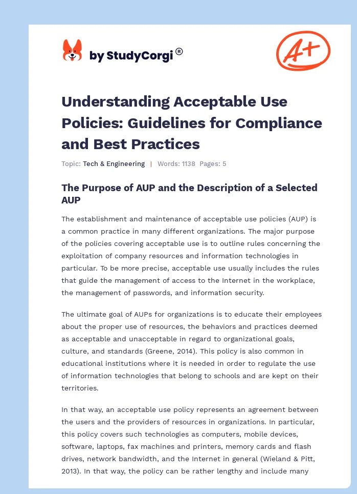 Acceptable Use Policy Free Essay Example