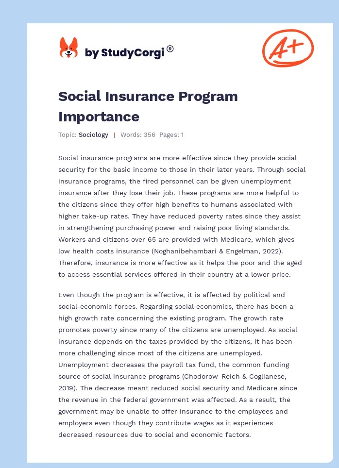 Social Insurance Program Importance Free Essay Example