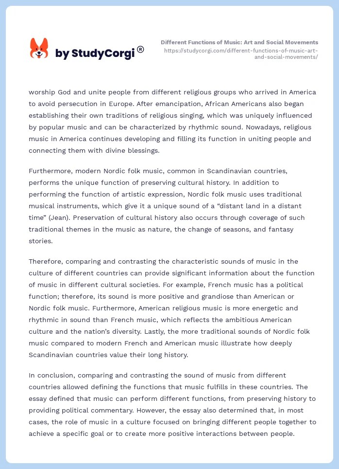 Different Functions of Music Art and Social Movements Free Essay Example