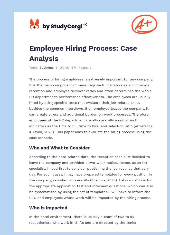 Employee Hiring Process Case Analysis Free Essay Example