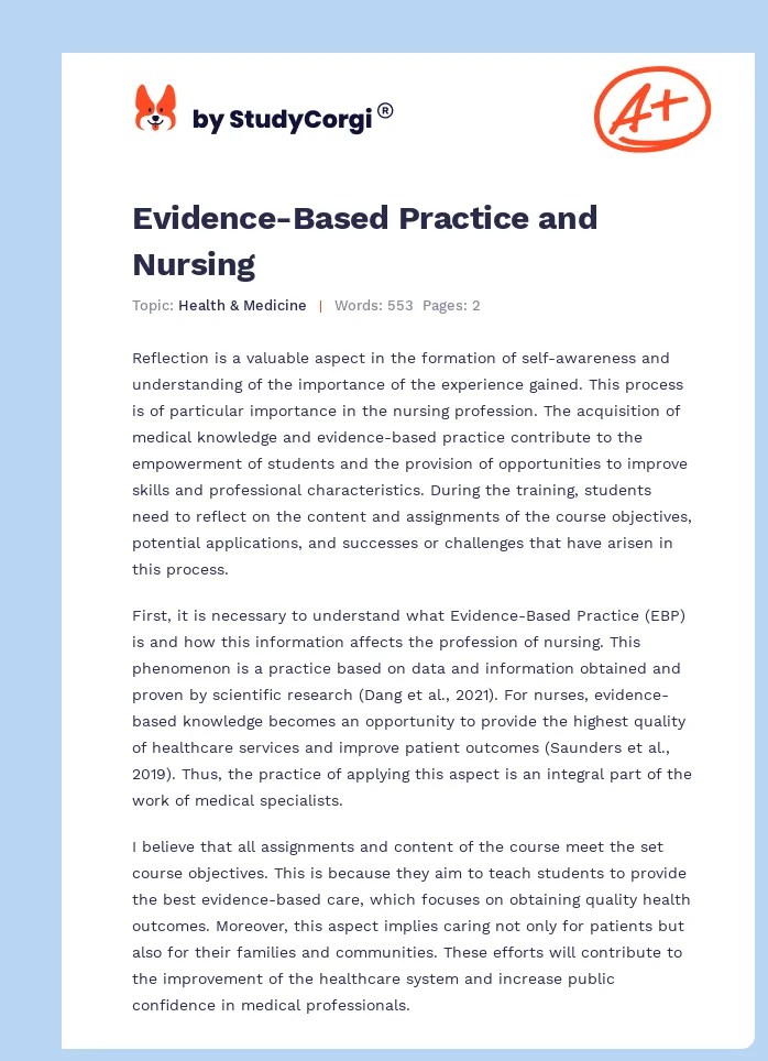 EvidenceBased Practice and Nursing Free Essay Example