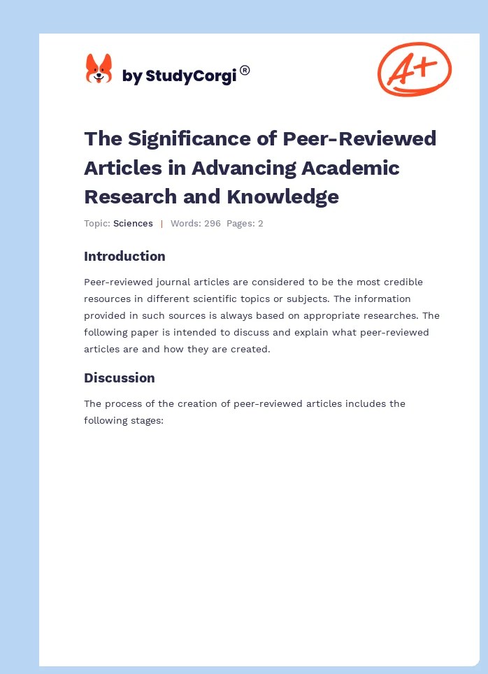 Definition of PeerReviewed Articles and the Process of Their Creation