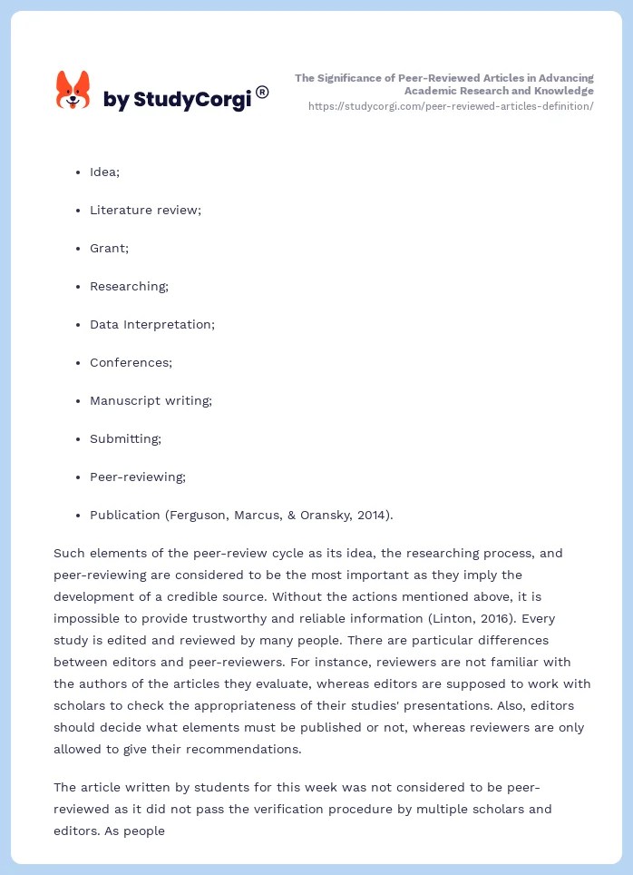 Definition of PeerReviewed Articles and the Process of Their Creation