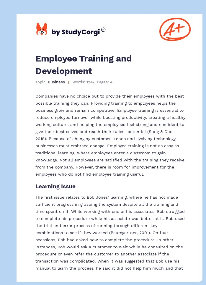 Employee Training and Development Free Essay Example
