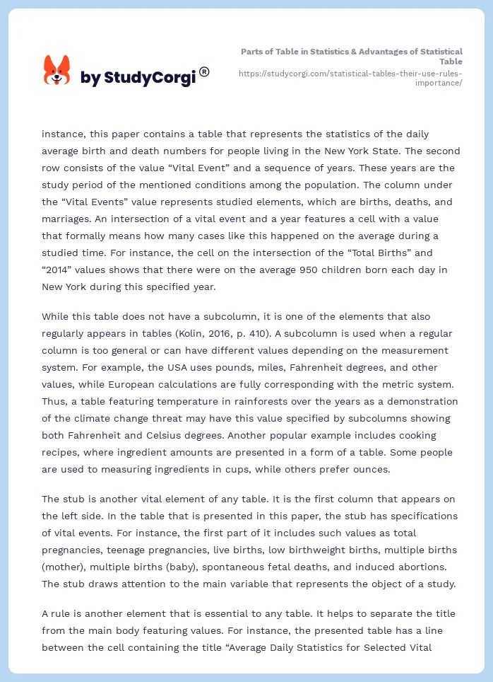 Parts of Table in Statistics & Advantages of Statistical Table Free