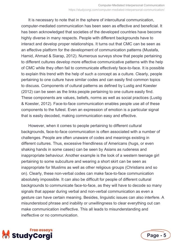 ComputerMediated Interpersonal Communication Free Essay Example