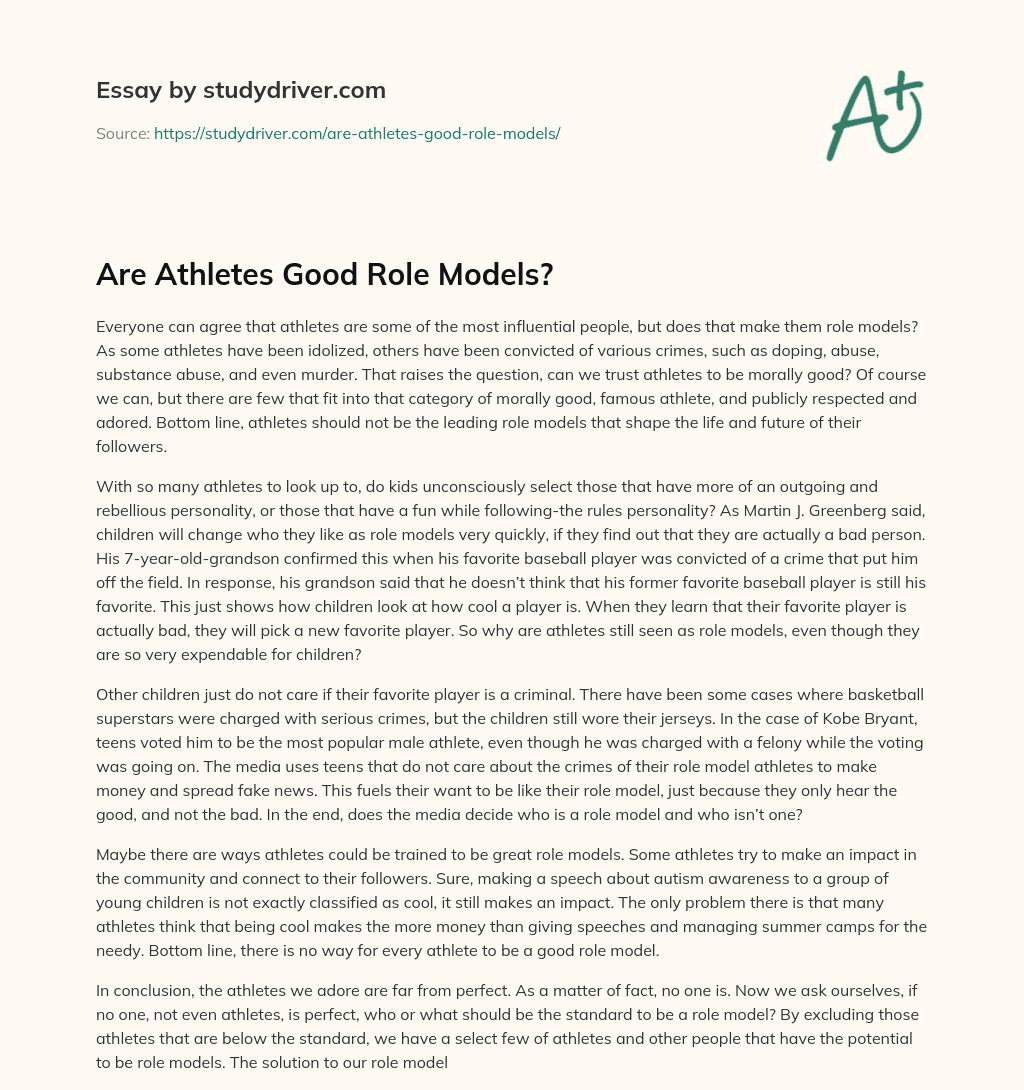 Are Athletes Good Role Models? Free Essay Example