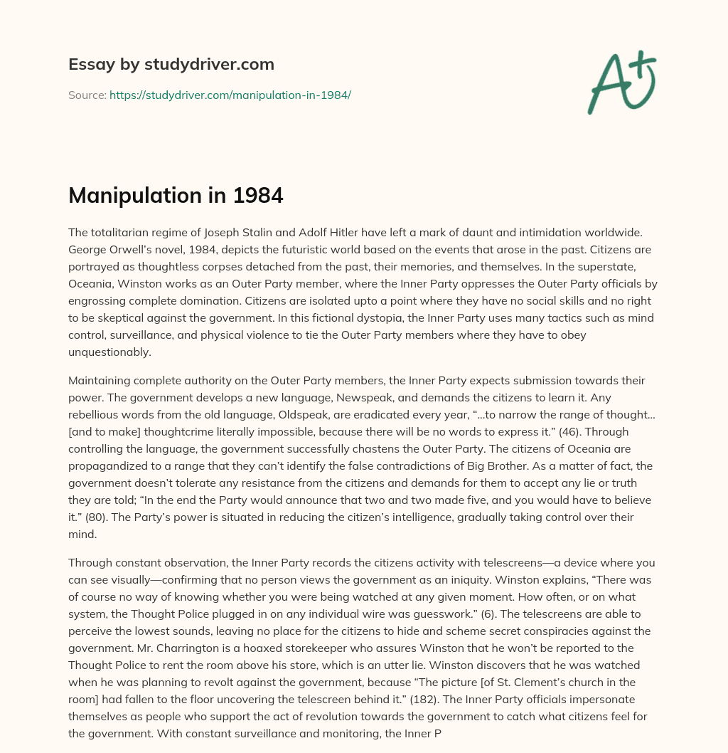 Manipulation in 1984 Free Essay Example