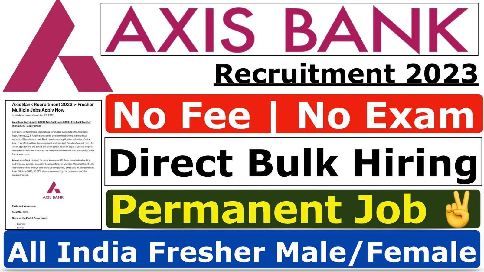 Axis Bank Vacancy 2023 >> 8000+ Various Post Apply Now