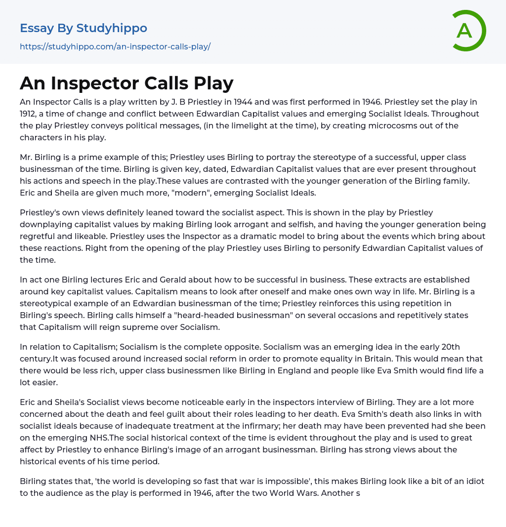 An Inspector Calls Play Essay Example
