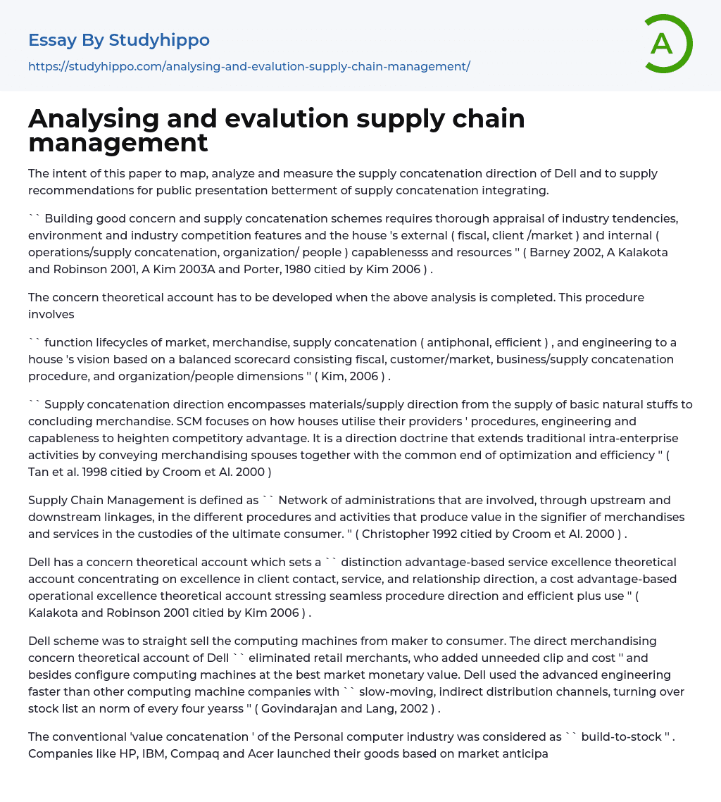 Analysing and evalution supply chain management Essay Example