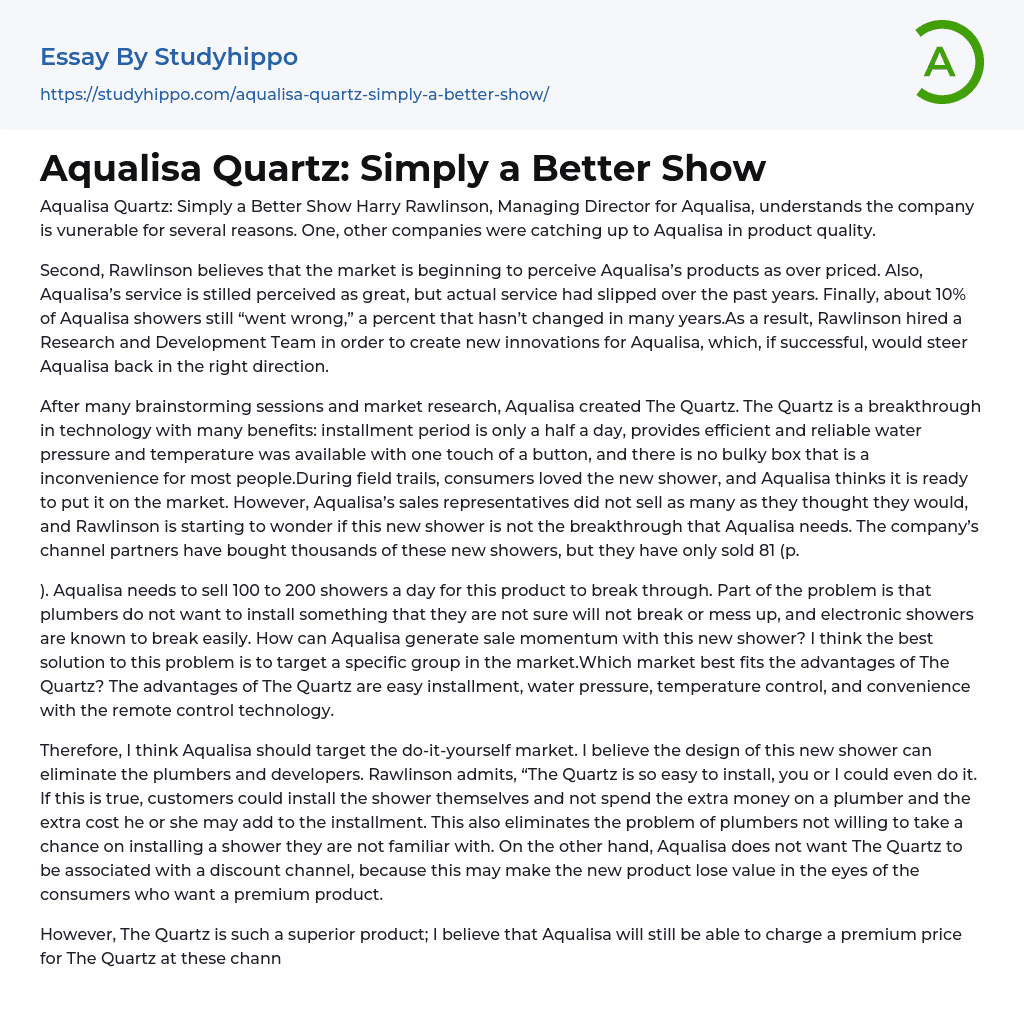 Aqualisa Quartz Simply a Better Show Essay Example