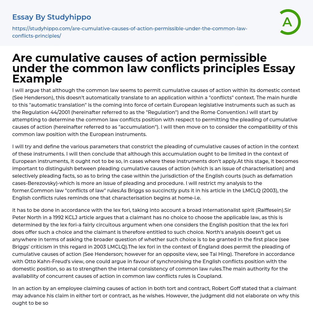 Are cumulative causes of action permissible under the common law conflicts principles Essay