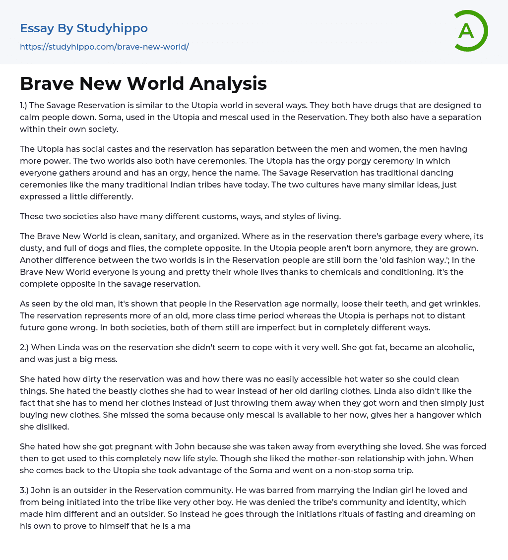 Brave New World Analysis Essay Example