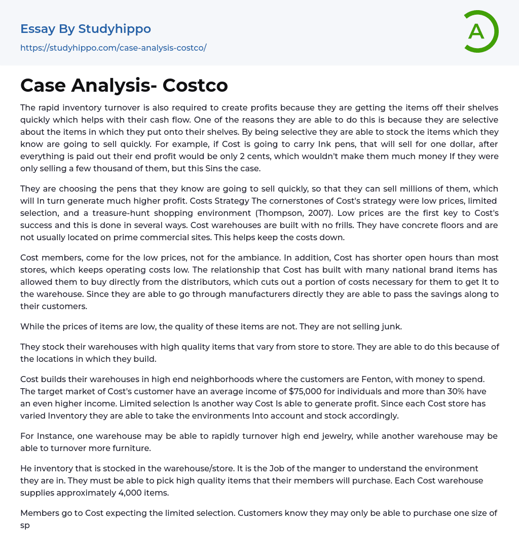 Case Analysis Costco Essay Example