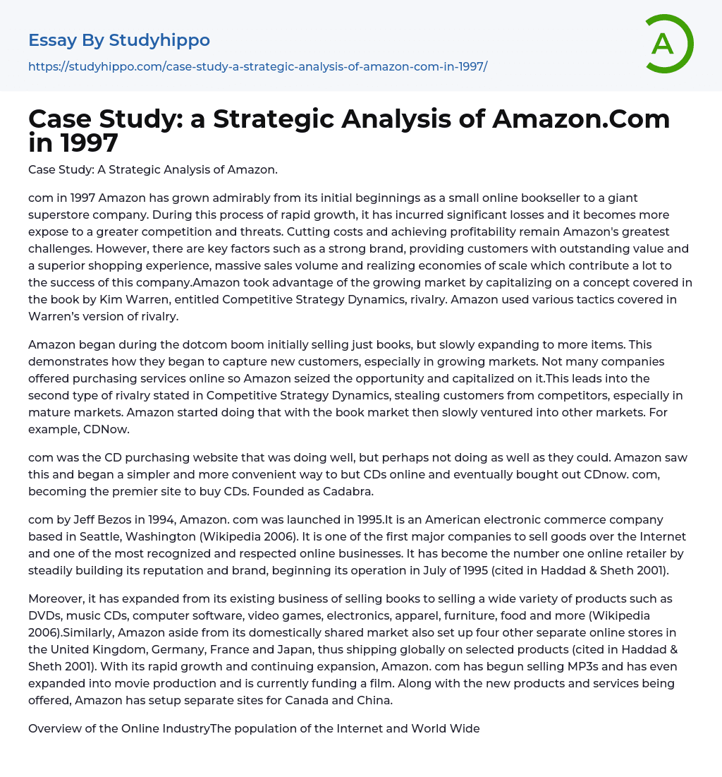Case Study a Strategic Analysis of in 1997 Essay Example