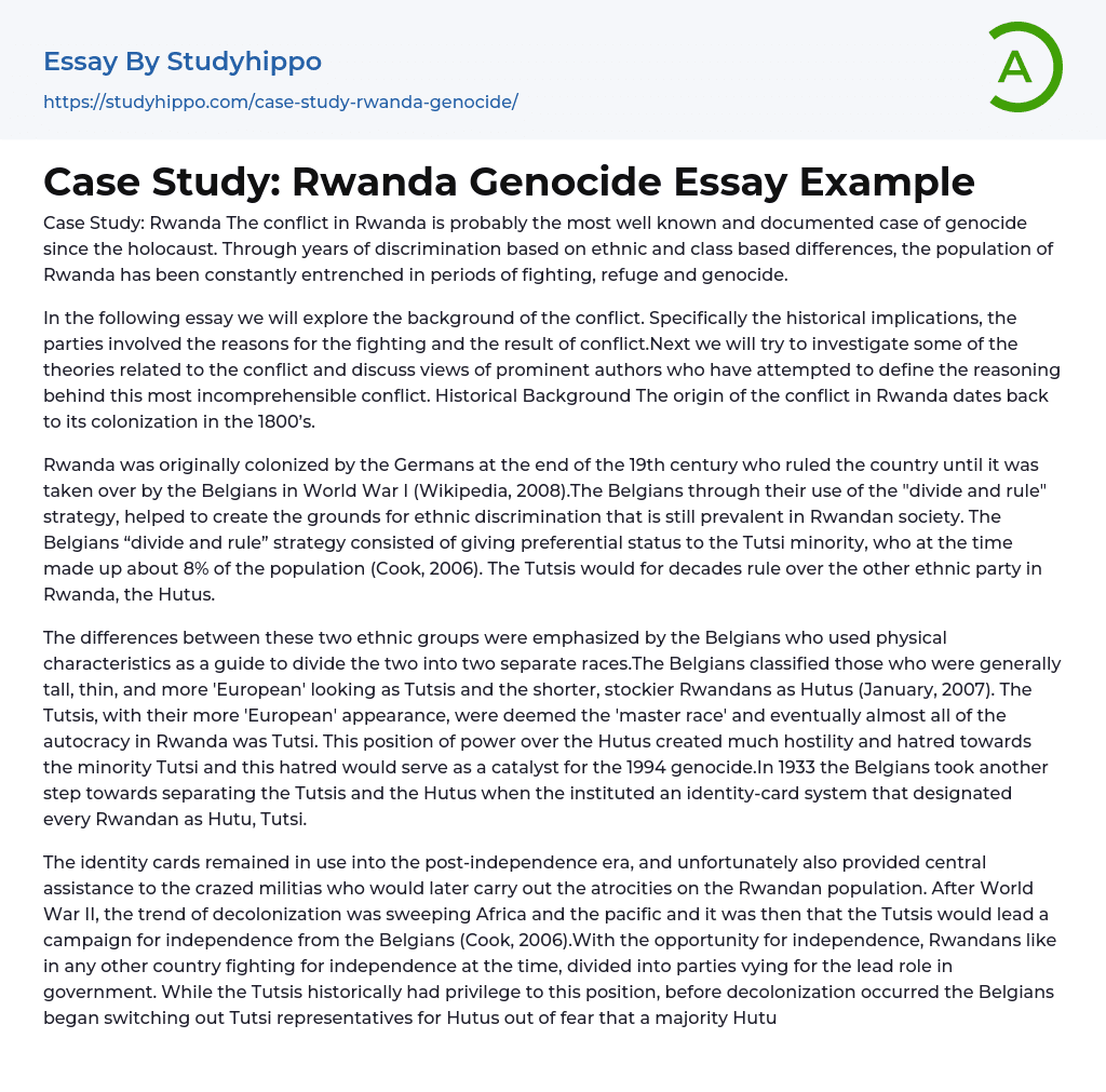 Case Study Rwanda Genocide Essay Example