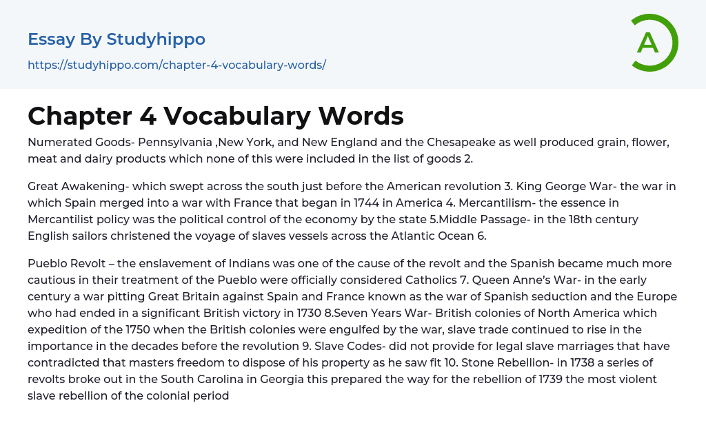 Chapter 4 Vocabulary Words Essay Example | StudyHippo.com