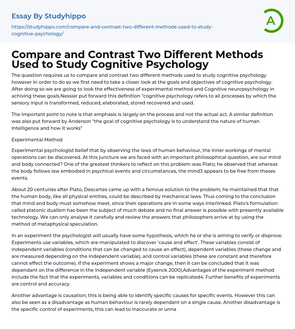 Compare and Contrast Two Different Methods Used to Study Cognitive