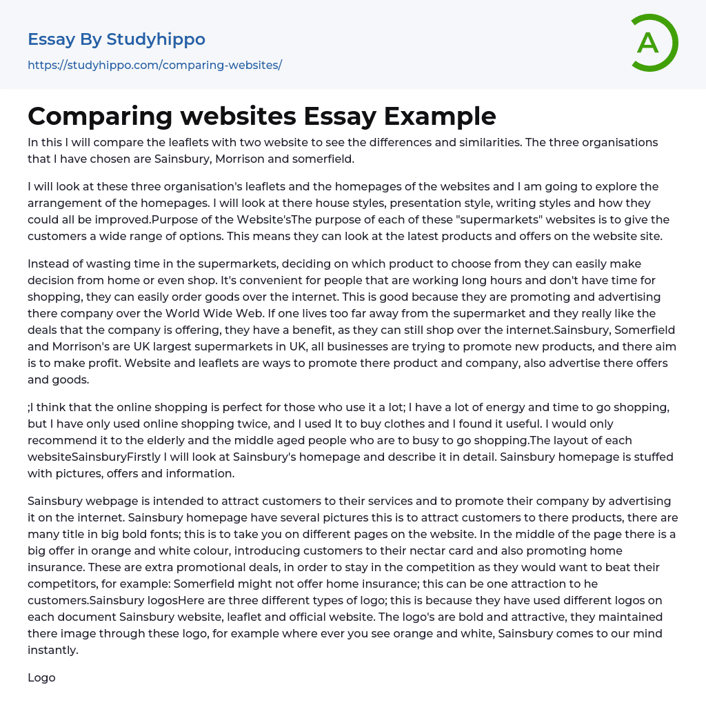 Comparing websites Essay Example