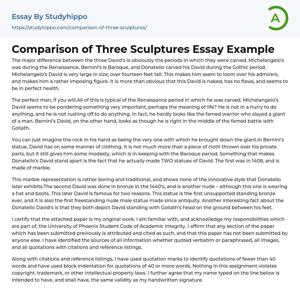 Comparison of Three Sculptures Essay Example