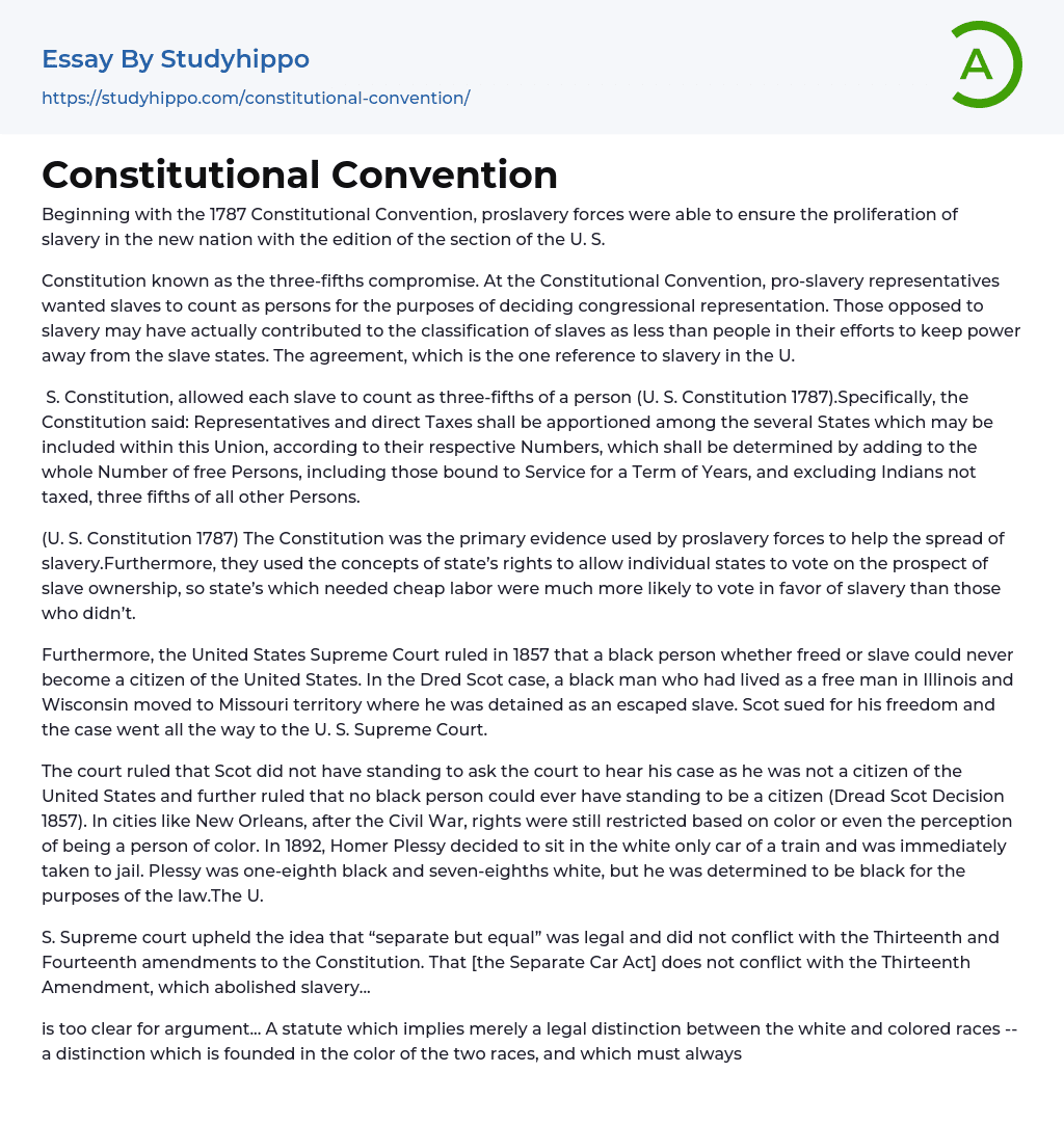 Constitutional Convention Essay Example